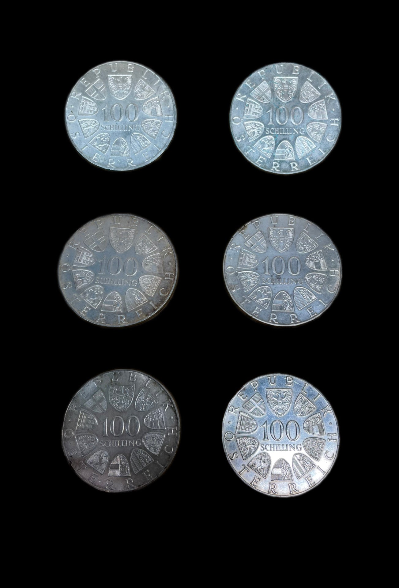 Lote 6 monedas de 100 Chelines