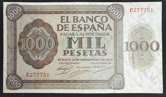 Billete 1000 pesetas 21 Noviembre 1936 Serie C Sin Circular