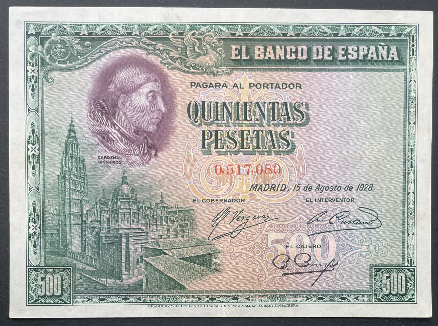 Billete 500 pesetas 15 de agosto 1928