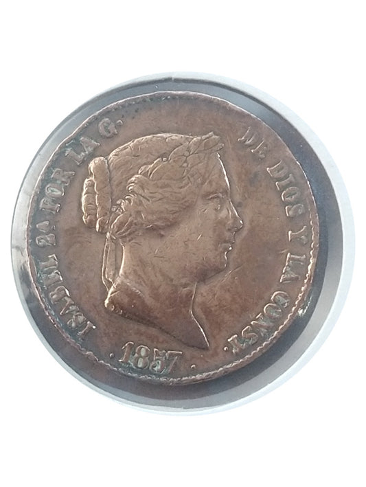 Moneda 25 céntimos de real Isabel II 1857 Ceca Segovia EBC