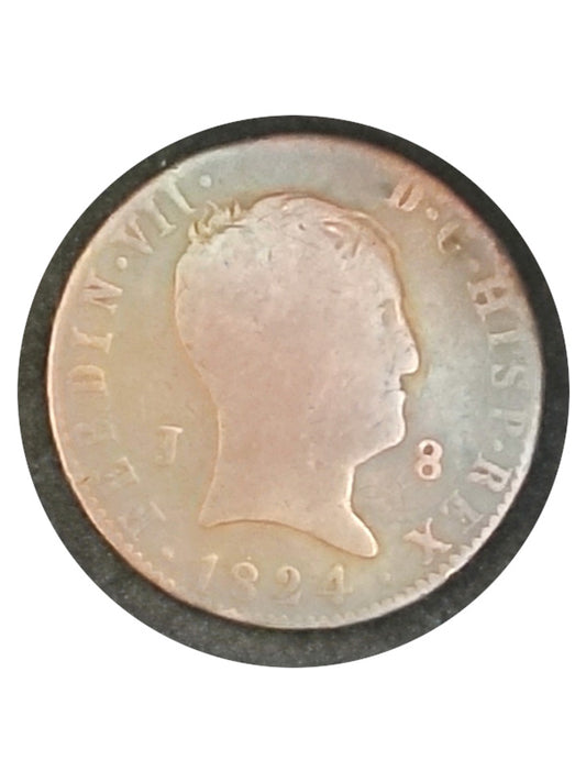 Moneda 8 maravedíes Fernando VII 1824 Ceca Jubia BC