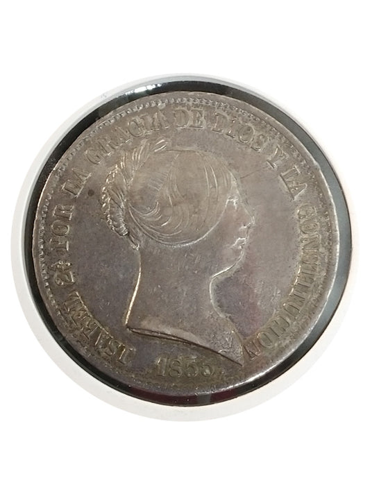 Moneda plata 20 reales Isabel II 1855 Ceca Sevilla MBC+