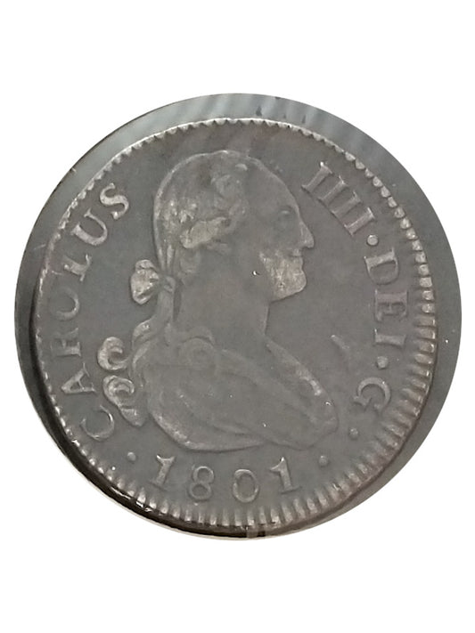 Moneda plata 2 reales Carlos IV 1801 Ceca Sevilla BC