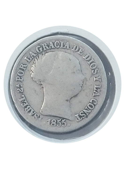 Moneda plata 2 reales Isabel II 1855 Ceca Barcelona BC