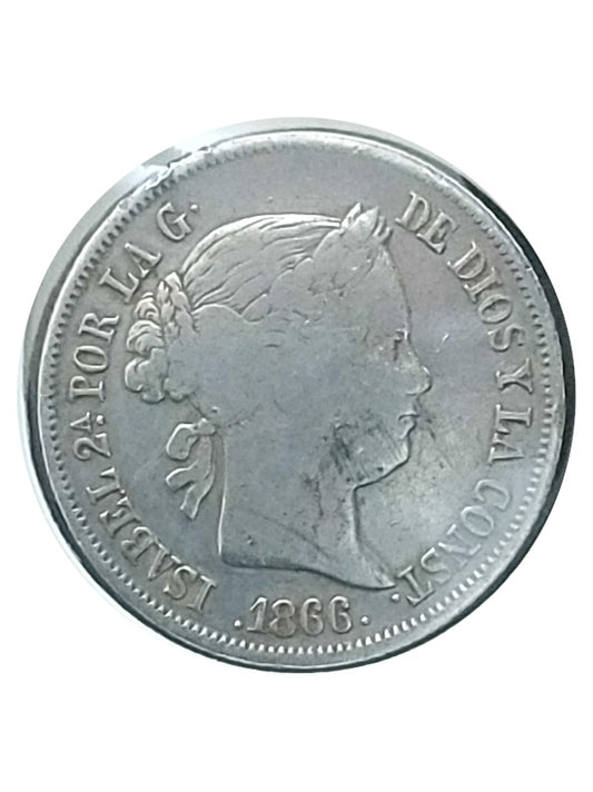 Moneda plata 40 céntimos de escudo Isabel II 1866 Ceca Madrid MBC