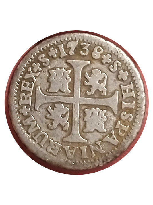 Moneda plata medio real Felipe V 1738 Ceca Sevilla MBC+