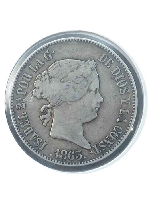 Moneda plata 10 reales Isabel II 1863 Ceca Madrid MBC+