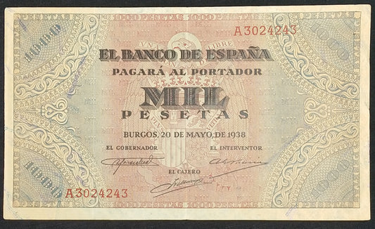 Billete 1000 pesetas 20 Mayo 1938 Serie A EBC