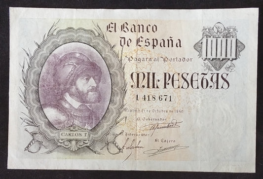 Billete 1000 pesetas 21 Octubre 1940 Serie 1MBC