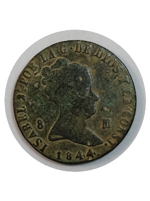 Moneda Isabel II 8 maravedies 1844 Ceca Julia BC
