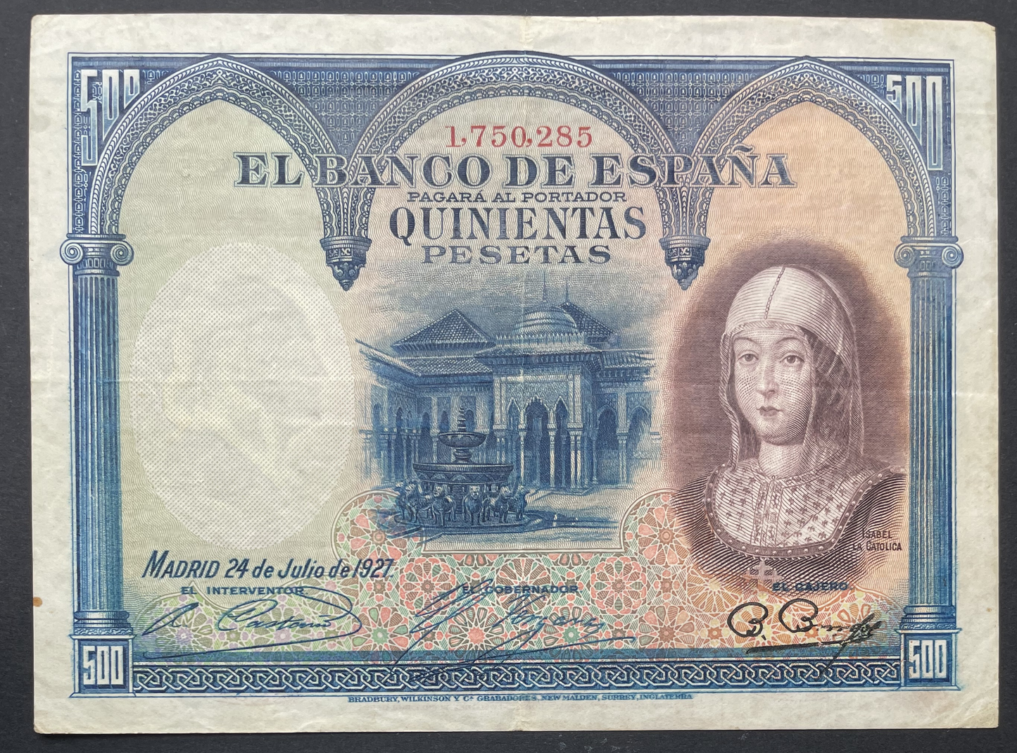 Billete 500 pesetas 24 de julio 1927