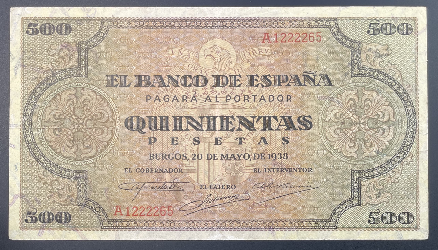 Billete 500 pesetas 20 mayo 1938