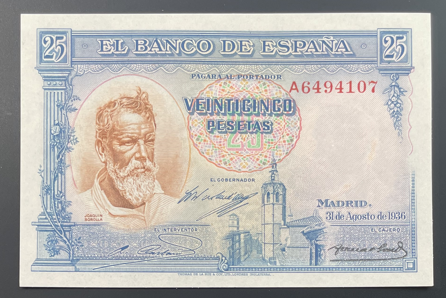 Billete 25 pesetas 31 de agosto 1936