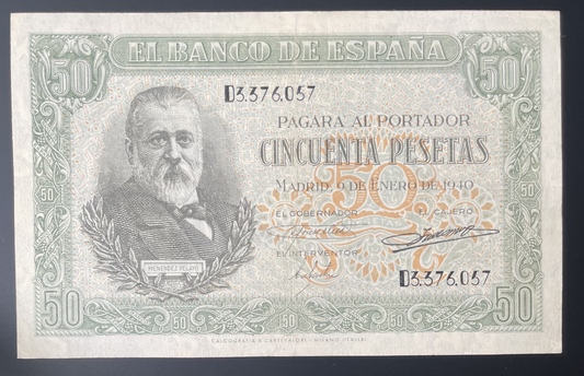 Billete 50 pesetas 9 de enero 1940