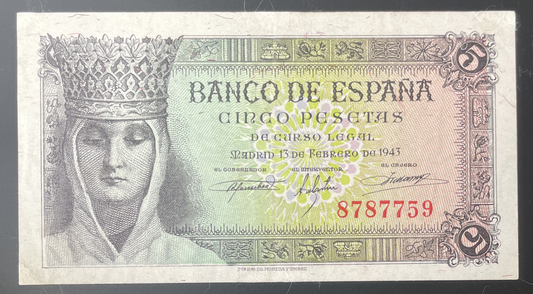 Billete 5 pesetas 13 de febrero 1943