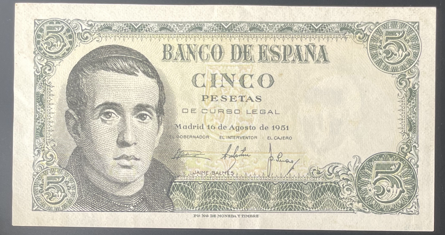 Billete 5 pesetas 16 de agosto 1951