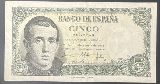 Billete 5 pesetas 16 de agosto 1951