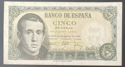 Billete 5 pesetas 16 de agosto 1951