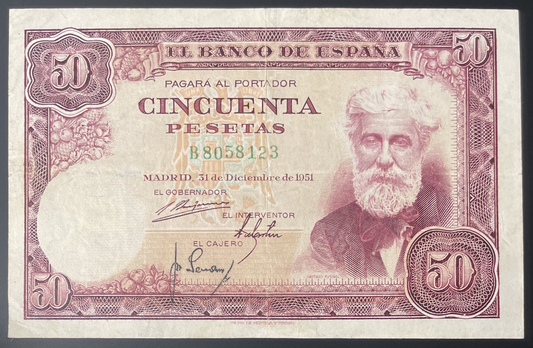 Billete 50 pesetas 31 de diciembre 1951