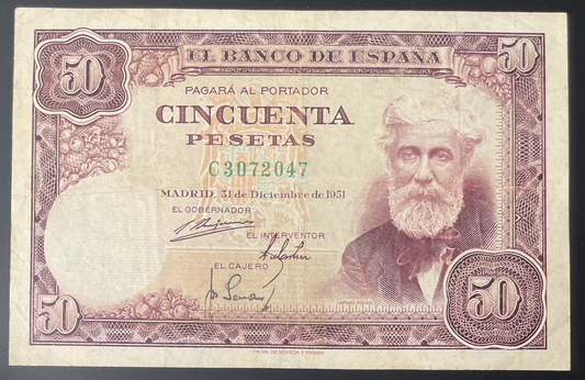 Billete 50 pesetas 31 de diciembre 1951