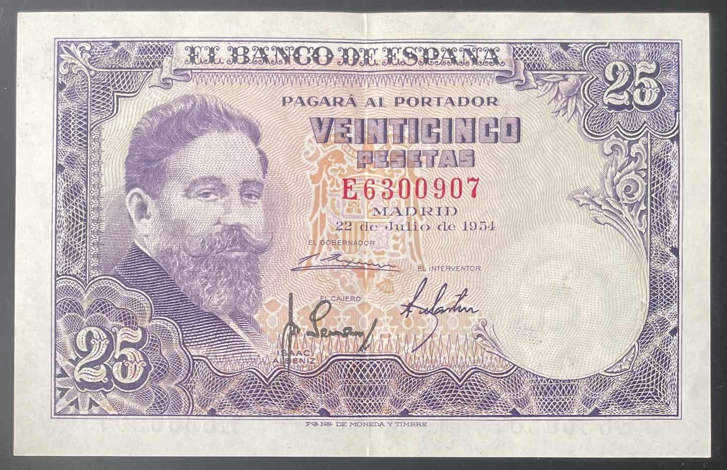 Billete 25 pesetas 22 de julio 1954